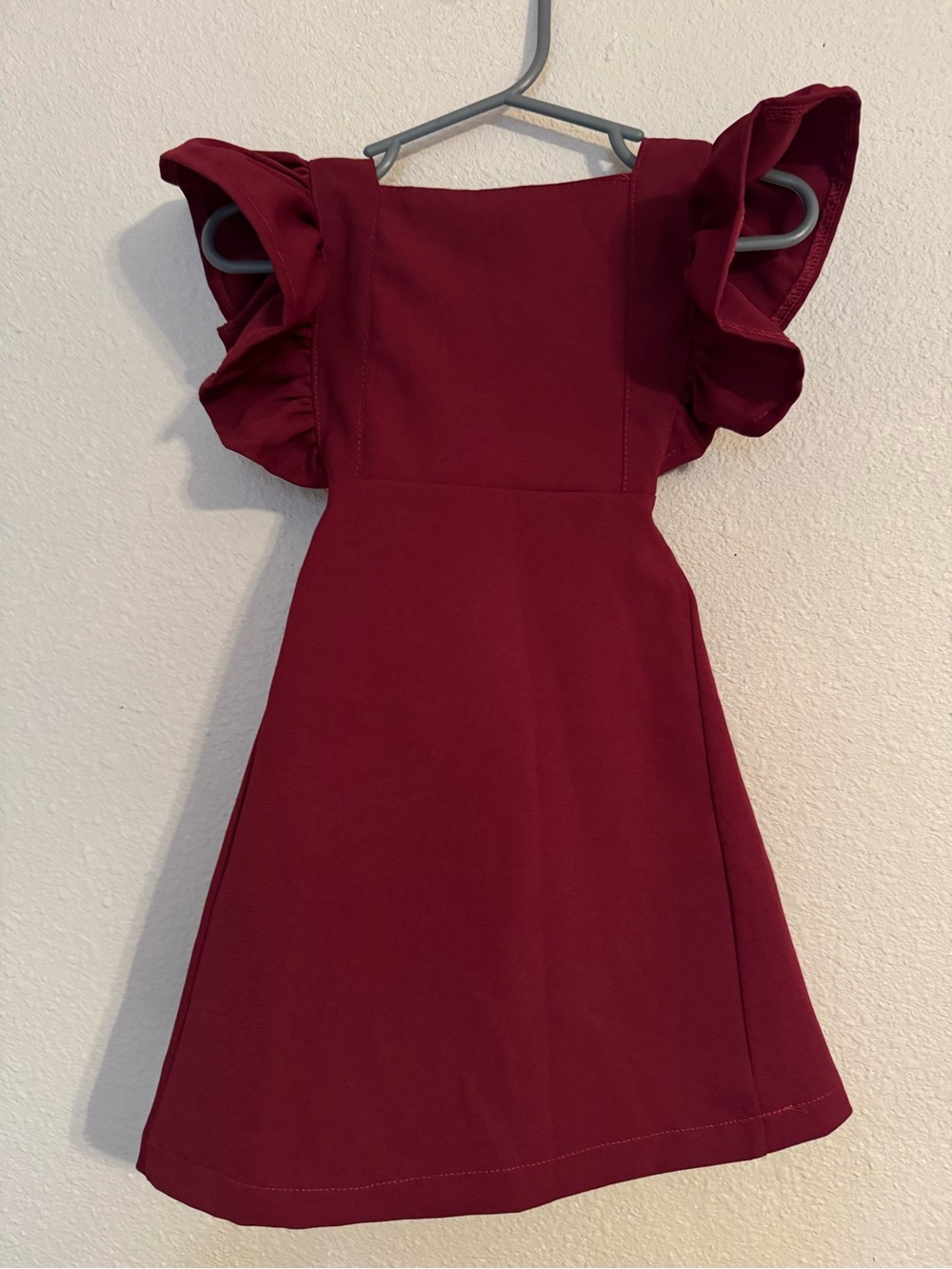 Girls Burgundy Ruffle Sleeve A-Line Dress